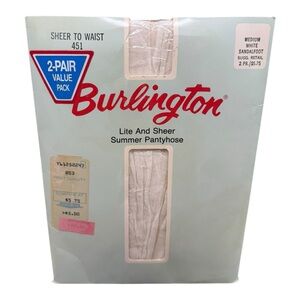 Vintage 2 Pair Burlington Sheer To Waist Lite Pantyhose  451 Medium White